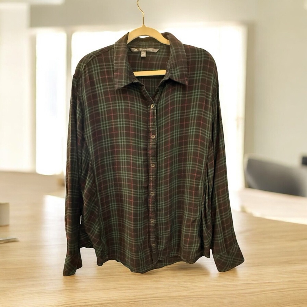 LEE RIDERS SHAPE ILLUSIONS PLAID BUTTON-DOWN SHIRT – XXL
